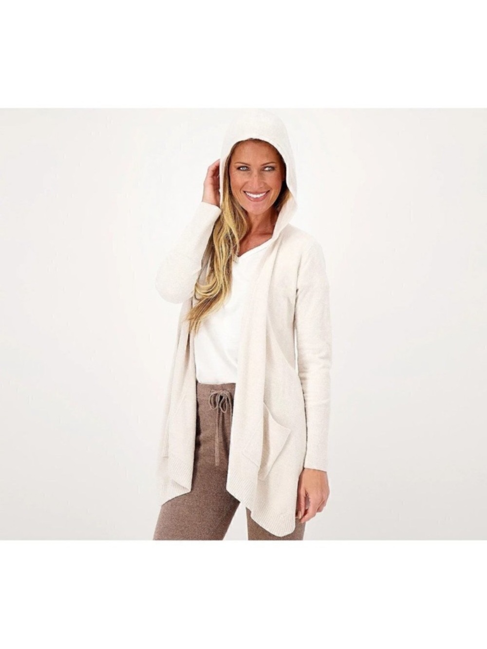 Women’s Barefoot Dreams CozyChic Ultra Lite Knit Hooded Seashore Cardigan Size S